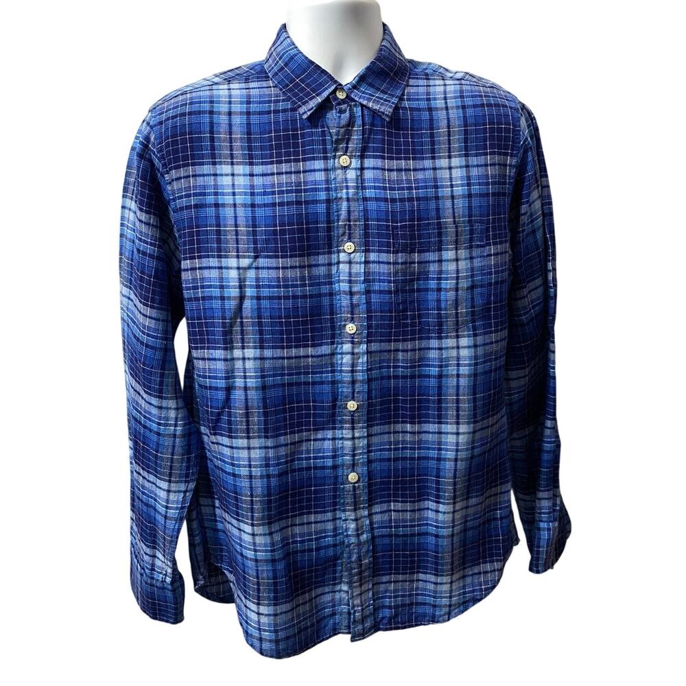 J. CREW LINEN PLAID SHIRT — Blue Multi Long Sleeve Button Down Men's Medium